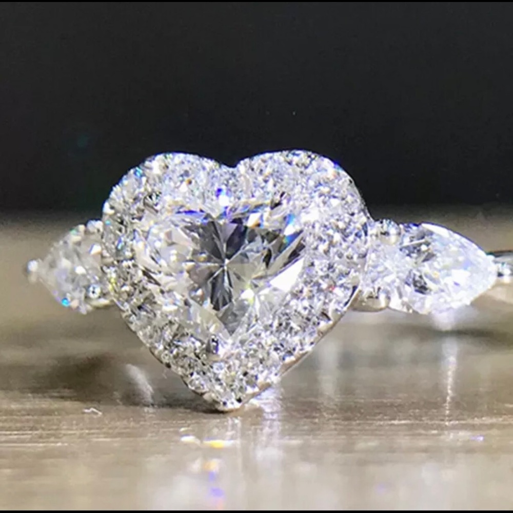 Sterling Silver Diamond Cubic Zirconia Heart Ring - Picture 2 of 6